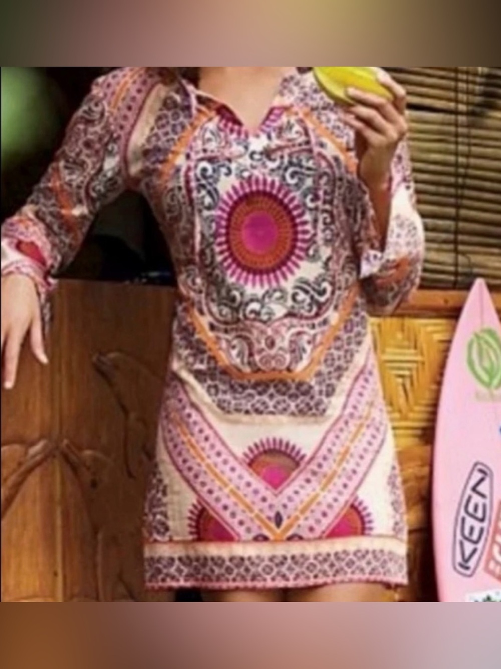 Athleta silk cotton Boho Medallion swim cover Pink & Orange